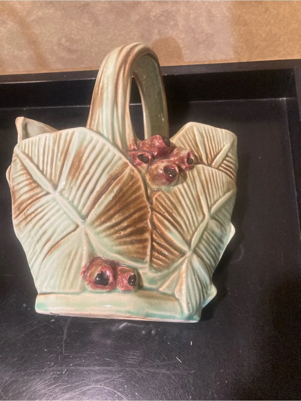 Vintage McCoy GREEN Basket pottery with Berries